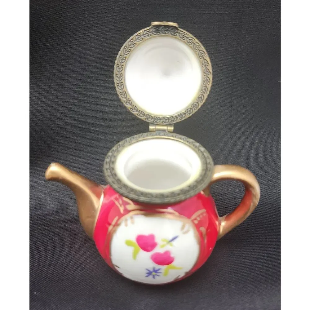 Miniature Teapot trinket box with cute flowers painted on front